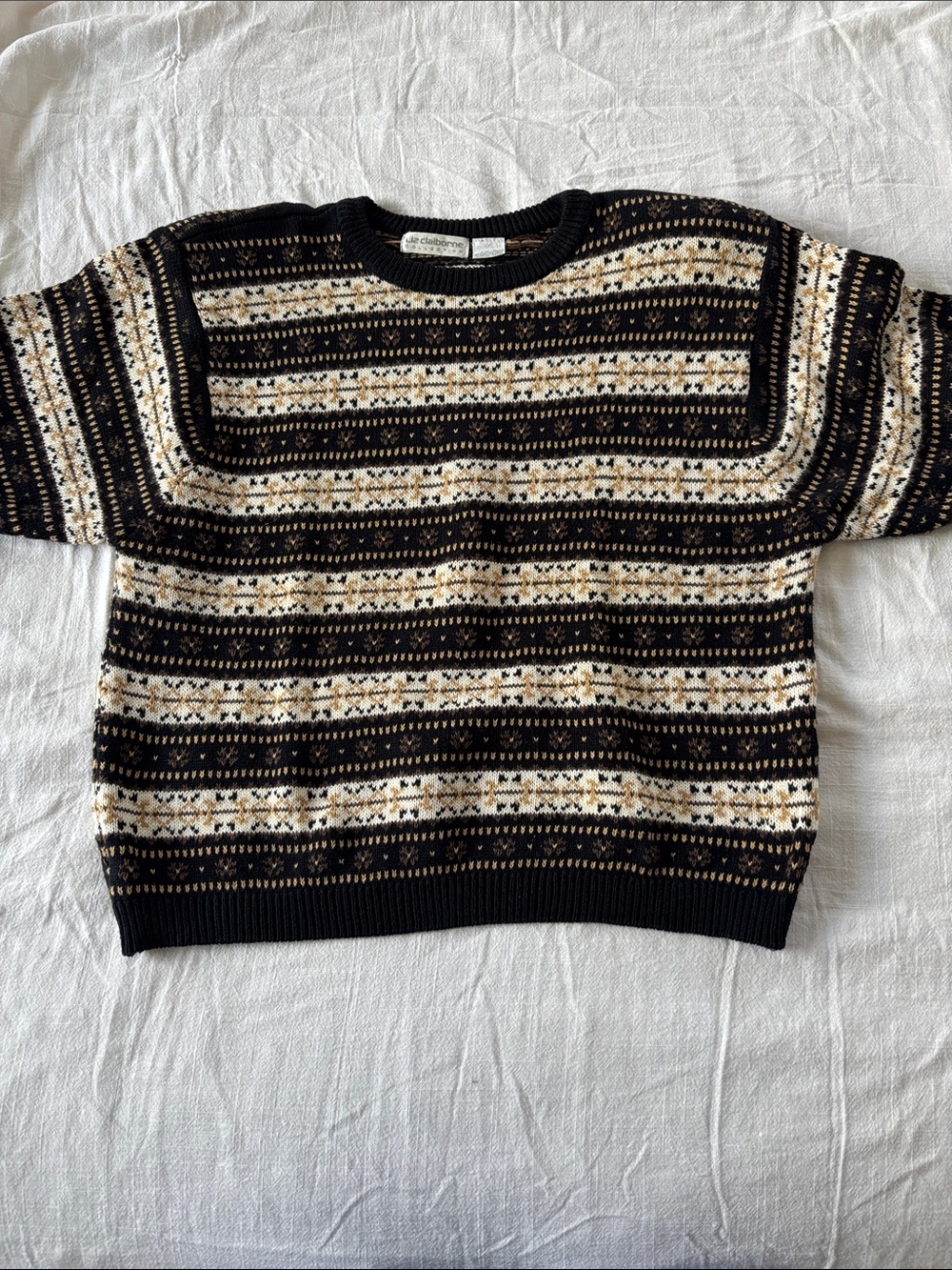 Vintage Liz Claiborne Collection short sleeve sweater, fair isle pattern,size L
